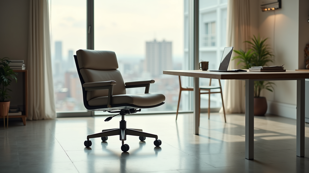 Vue en plongée d’un fauteuil de bureau moderne et écologique dans un bureau lumineux