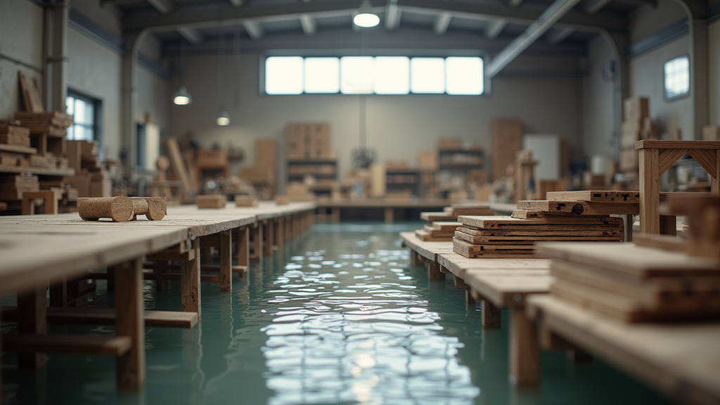 Vue en plongée d’un atelier de fabrication de mobilier écologique à Laval