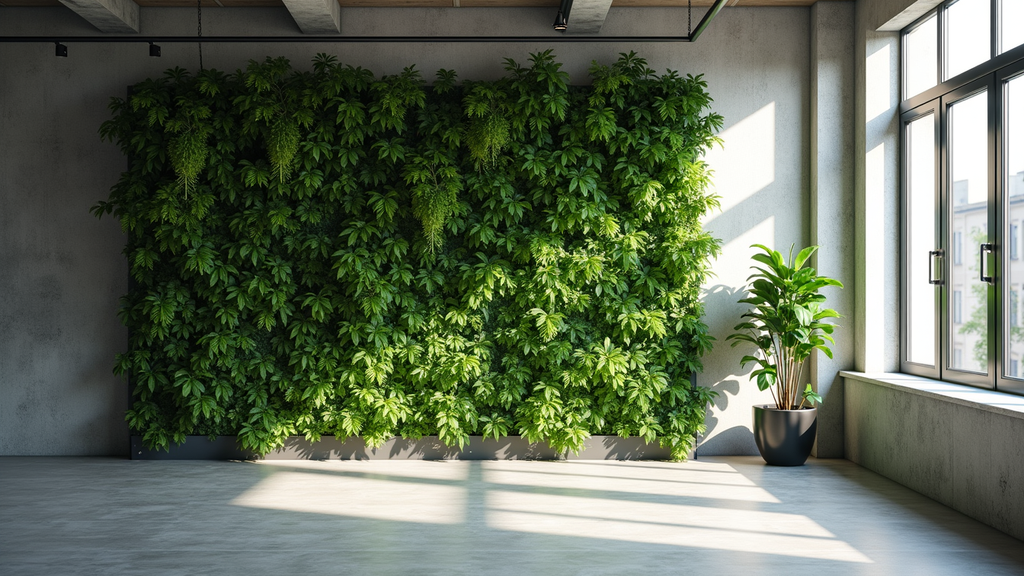 Vue rapprochée d’un mur végétal dans un espace de travail moderne